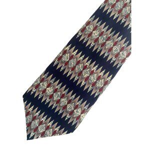 The Metropolitan Museum Of Art Silk Tie Geometric Diamond Pattern Navy Red Beige